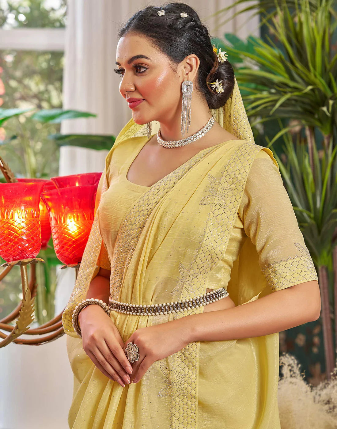 Yellow Shimmer Stone Work Saree