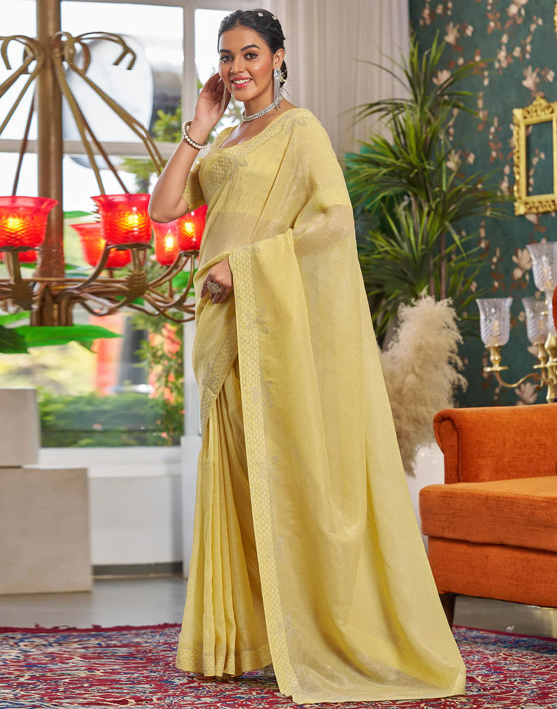 Yellow Shimmer Stone Work Saree