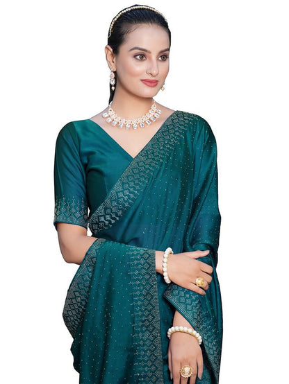 SIRIL Women's Georgette Hot Fixing Stone Work Saree with Unstitched Blouse Piece