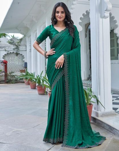 AKHILAM Women's Satin Silk Hot Fix Solid Saree With Unstitched Blouse Piece