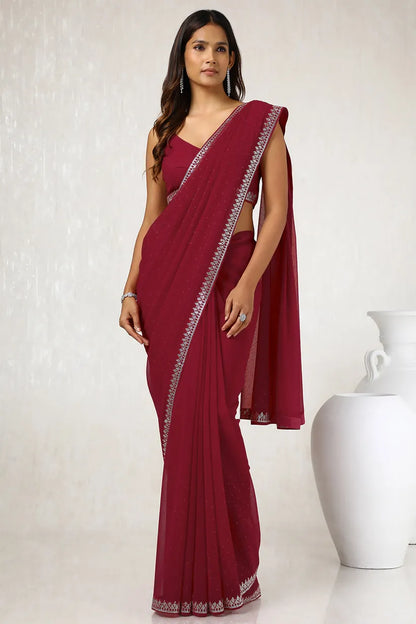 Red Georgette Stone Embellished Saree