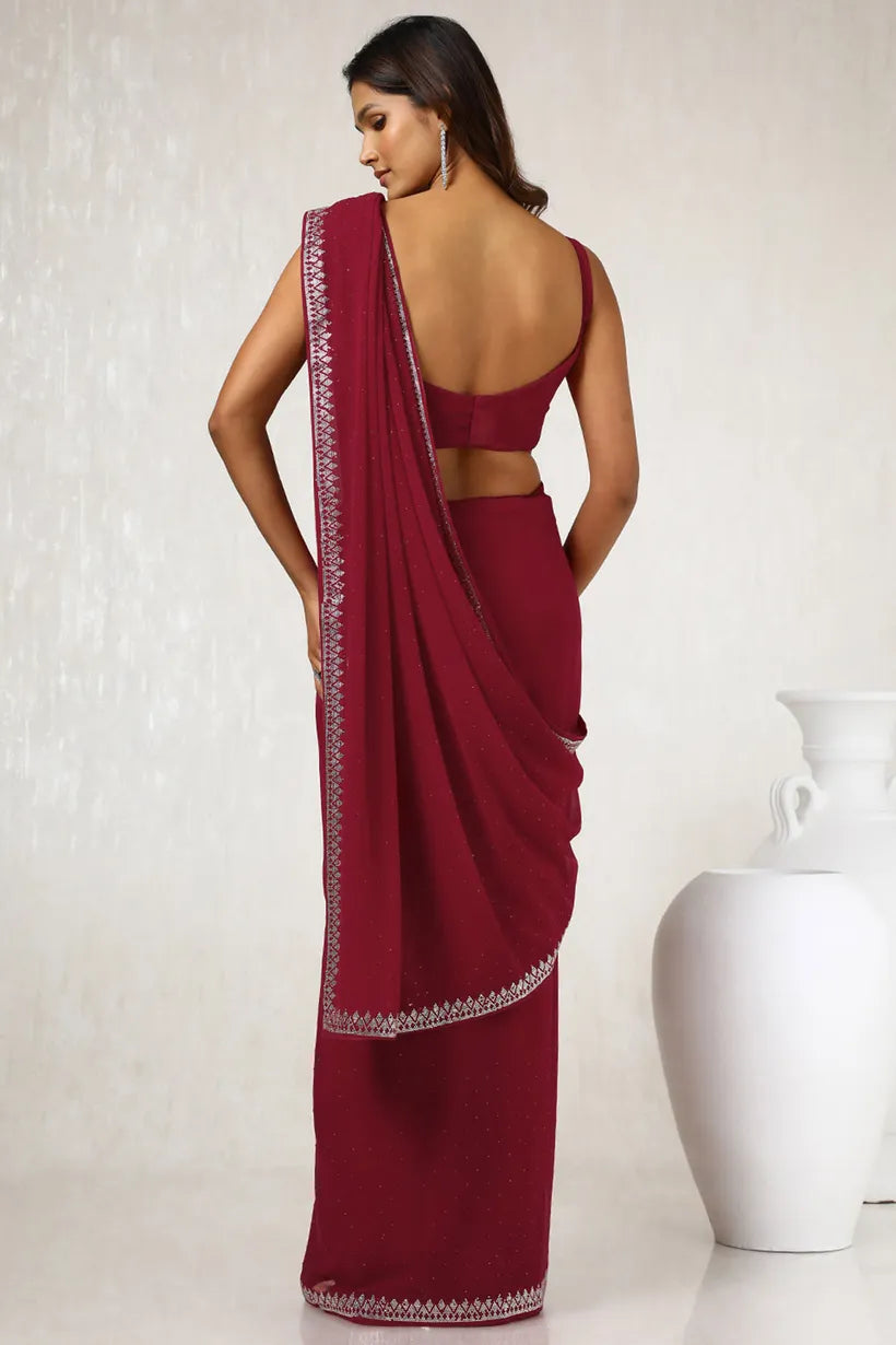 Red Georgette Stone Embellished Saree