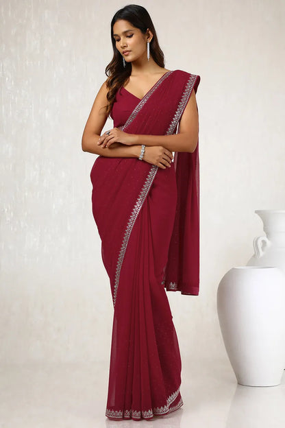 Red Georgette Stone Embellished Saree