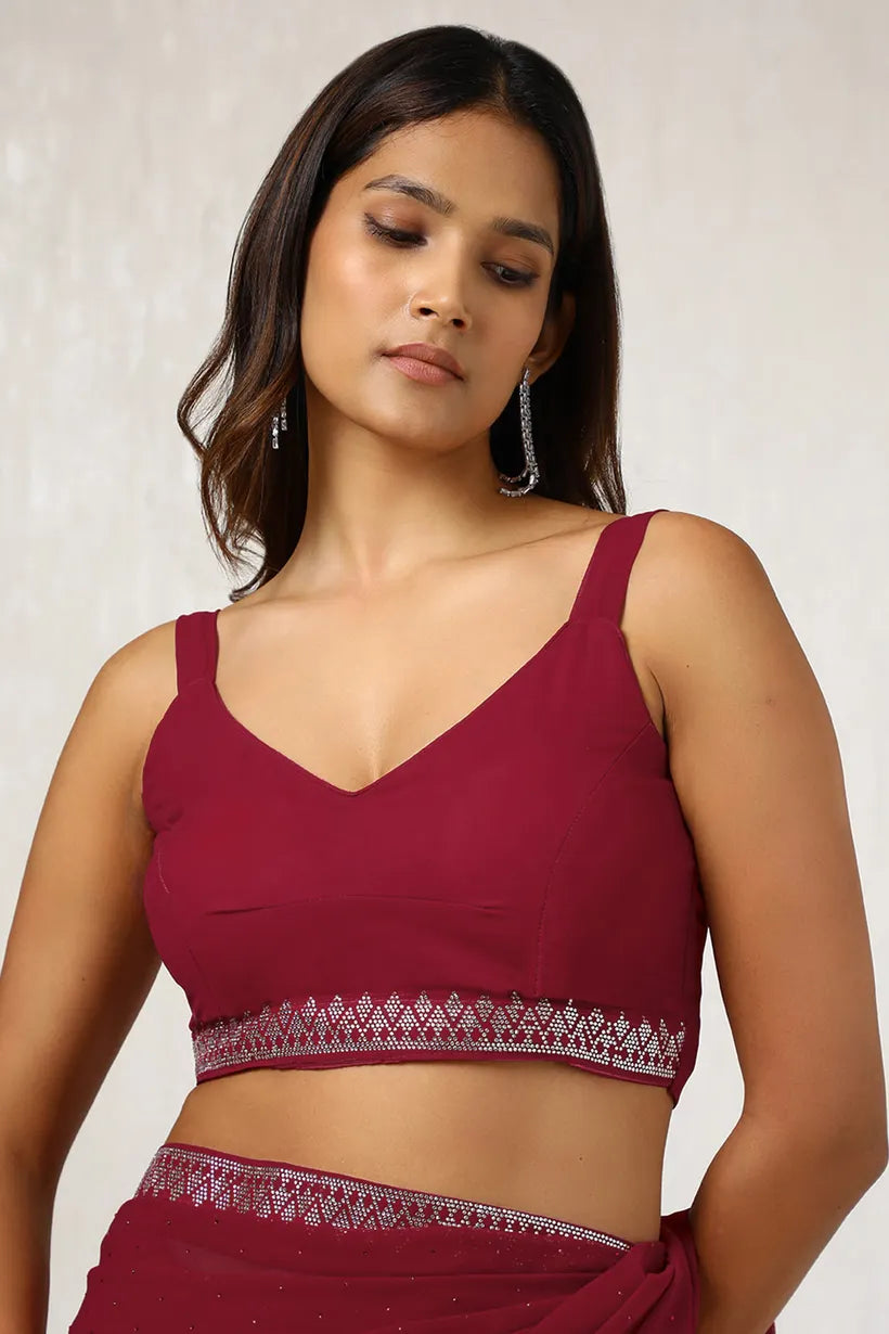 Red Georgette Stone Embellished Saree