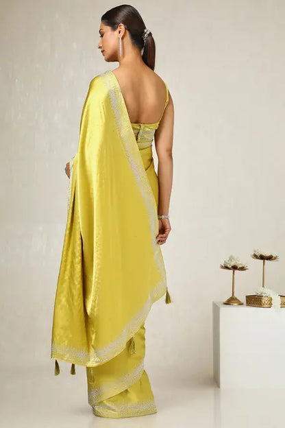 Mustard Satin Embellished Saree With Stone Work