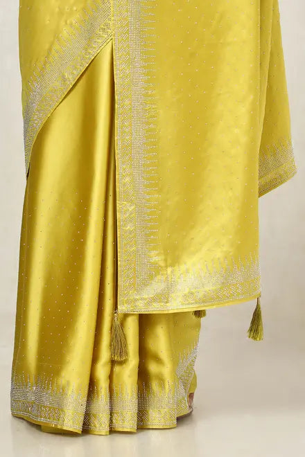 Mustard Satin Embellished Saree With Stone Work