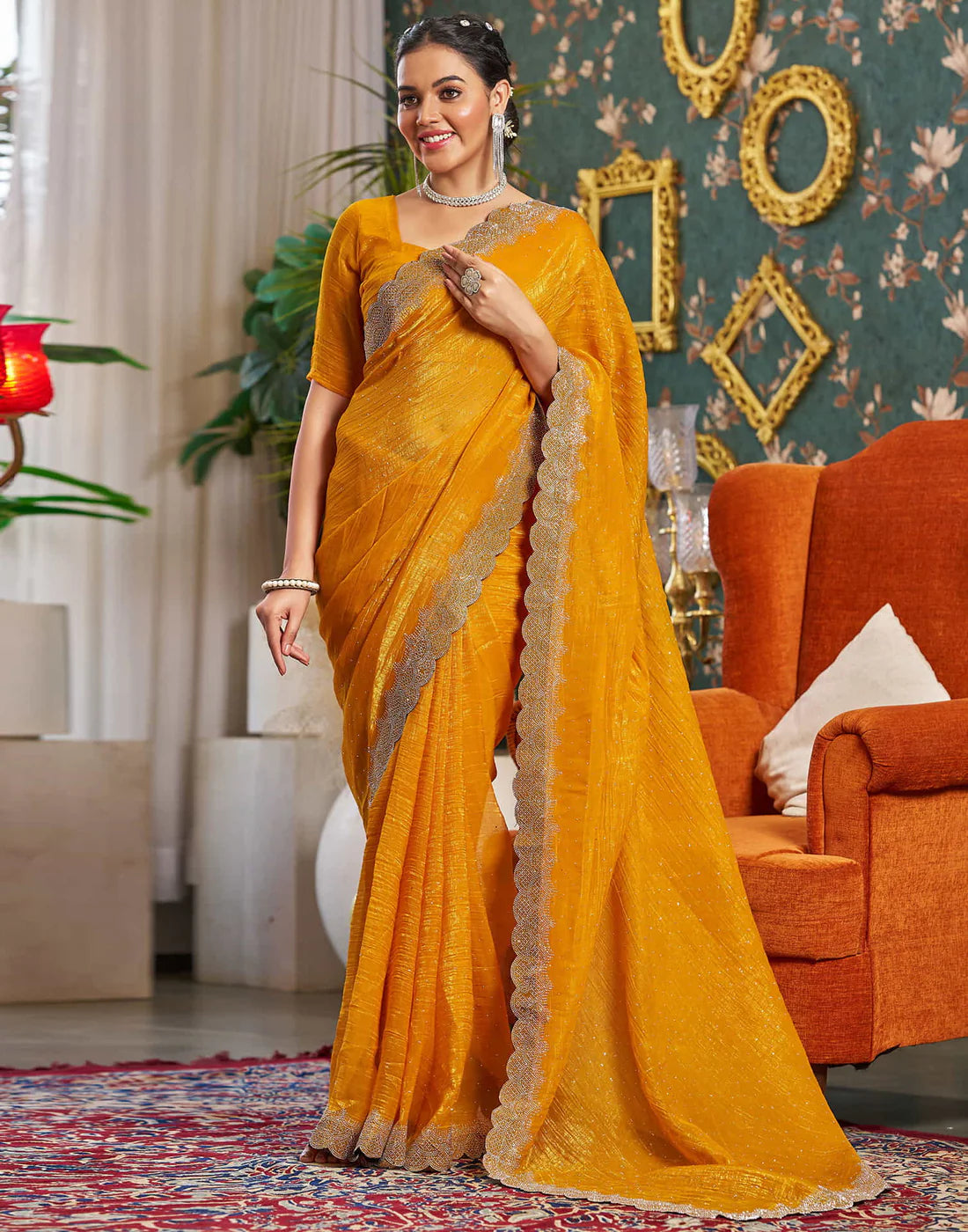 Turmeric Yellow Shimmer Stone Work Saree