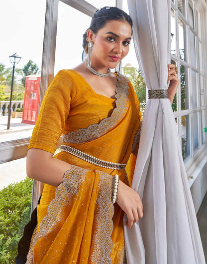 Turmeric Yellow Shimmer Stone Work Saree