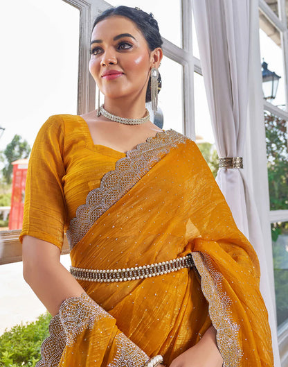 Turmeric Yellow Shimmer Stone Work Saree