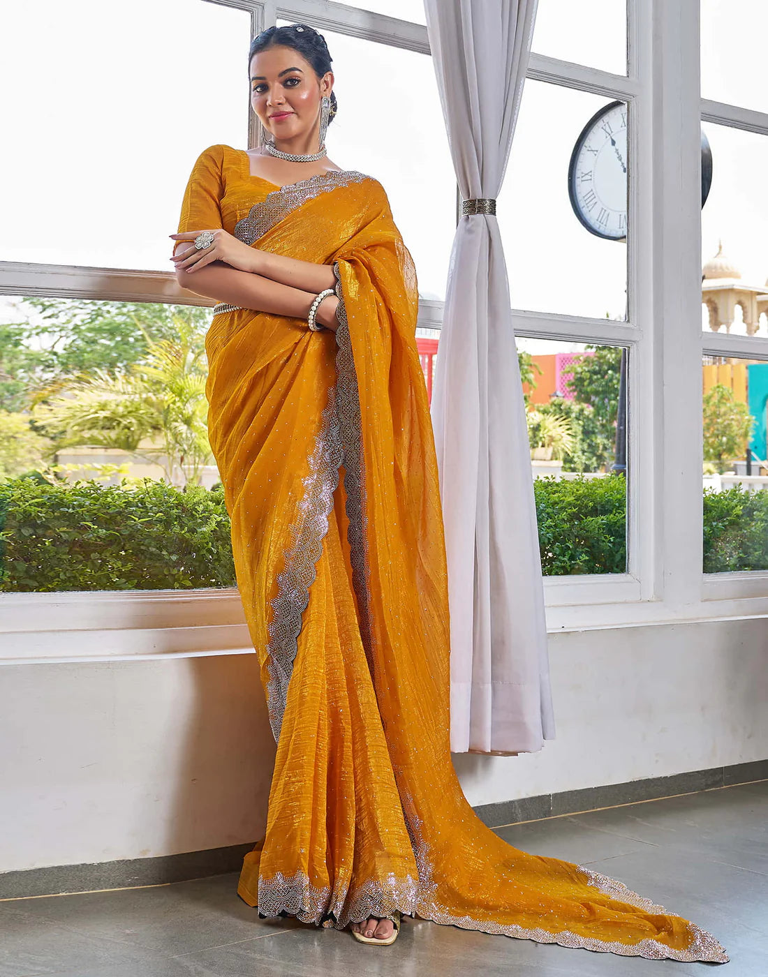 Turmeric Yellow Shimmer Stone Work Saree