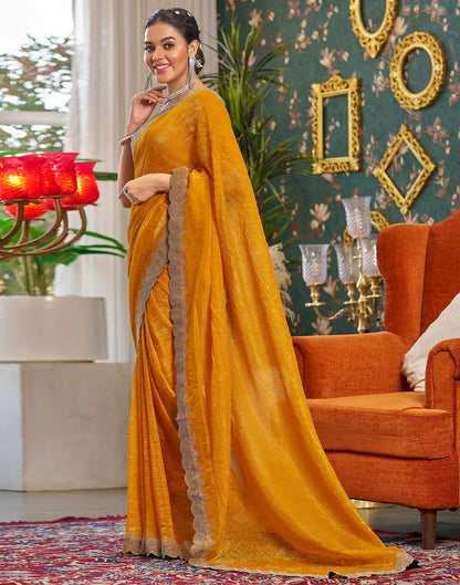 Turmeric Yellow Shimmer Stone Work Saree