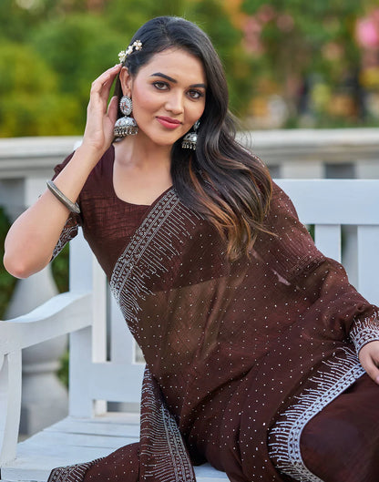 Dark Maroon Shimmer Stone Work Saree