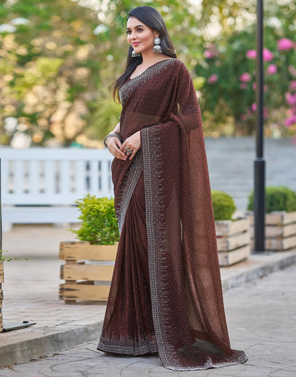 Dark Maroon Shimmer Stone Work Saree