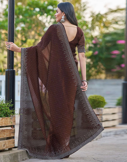 Dark Maroon Shimmer Stone Work Saree