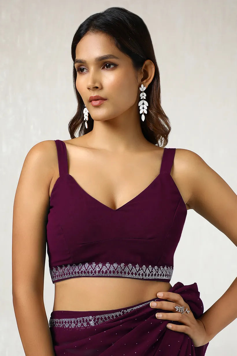 Wine  Georgette Stone Embellished Saree