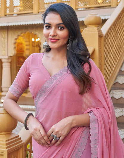 Light Pink Georgette Stone Work Saree