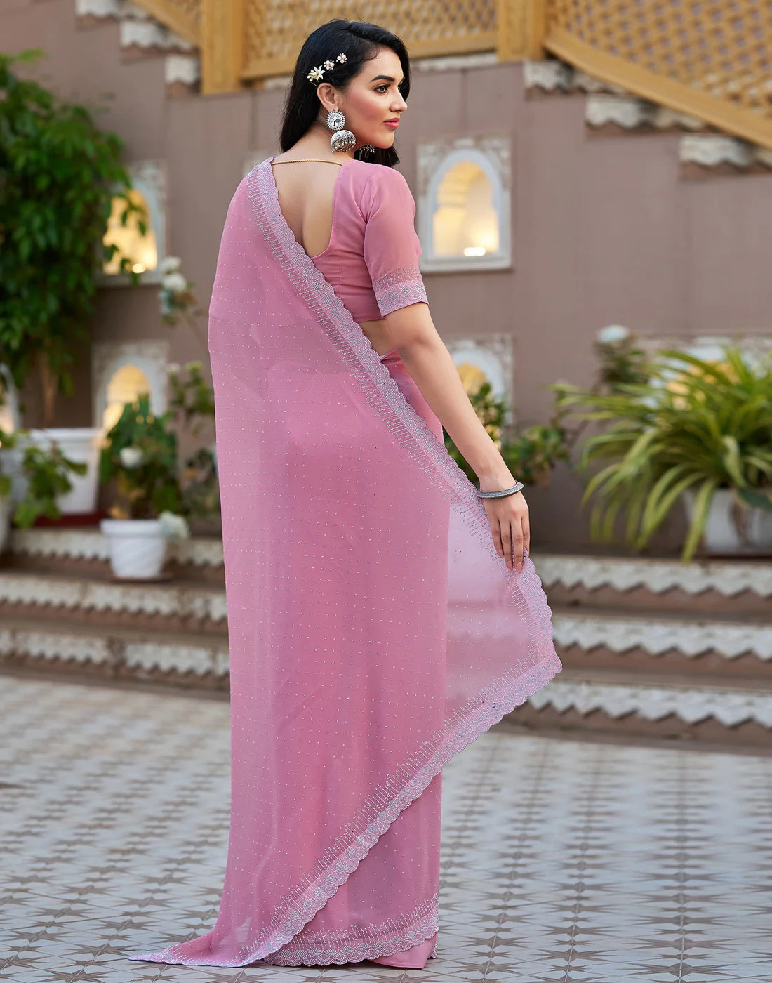 Light Pink Georgette Stone Work Saree
