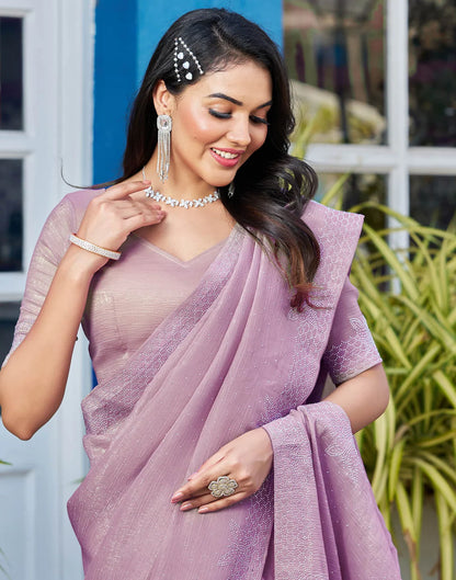 Light Dusty Purple Shimmer Stone Work Saree