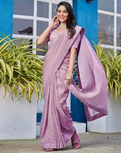 Light Dusty Purple Shimmer Stone Work Saree